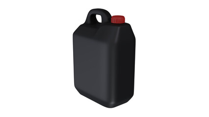 Black plastic jerrycan or canister with red lid isolated on white and transparent background. Minimal concept. 3D render