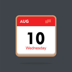 wednesday 10 august icon with black background, calender icon