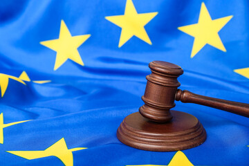 Judge's gavel on European Union flag
