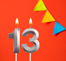 Birthday card - Number 13 candle in orange background