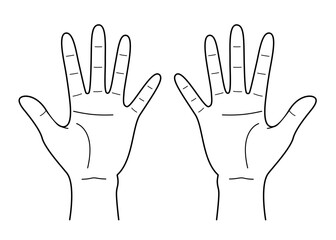 Vector line drawing illustration of two hands with open palms