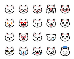 いろんな表情がかわいい猫の顔絵文字ベクターアイコンセット