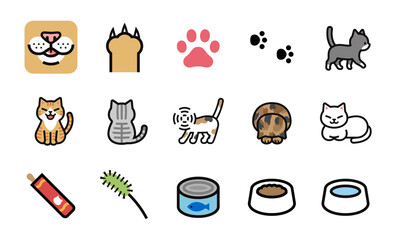 猫に関連するアイテムのベクターアイコンセット