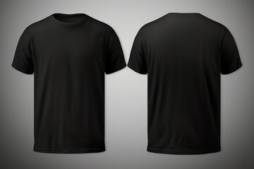 T-shirt mockup. Black blank t-shirt front and back views. male clothes wearing clear attractive apparel tshirt models template | Generative AI - obrazy, fototapety, plakaty
