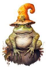 A frog wearing a hat and sitting on a rock. Generative AI.