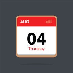 thursday 04 august icon with black background, calender icon