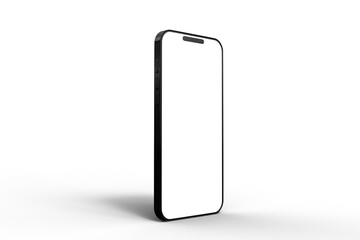 Studio shot of a modern smartphone with a blank white screen. Isolated against a white background. 3D Rendering