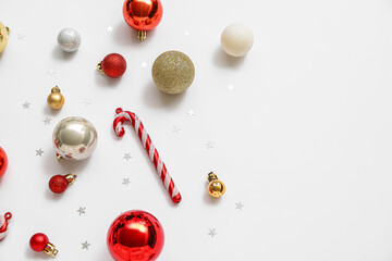 Different Christmas decorations on white background