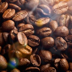 Tasty aroma coffee beans with dramatic light