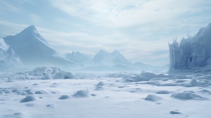 Frozen Extraterrestrial: Ice Snow Alien Planet Landscape Captured on 35mm Film Generative AI