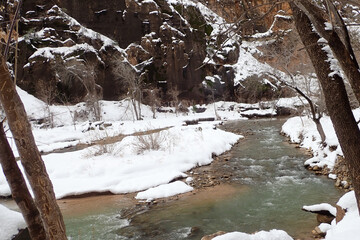 The Virgin River in winter at Zion National Park, Utah
