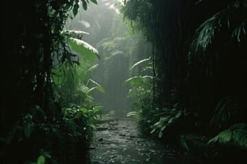 Fototapeta premium Empty Rainy Rainforest Generative AI