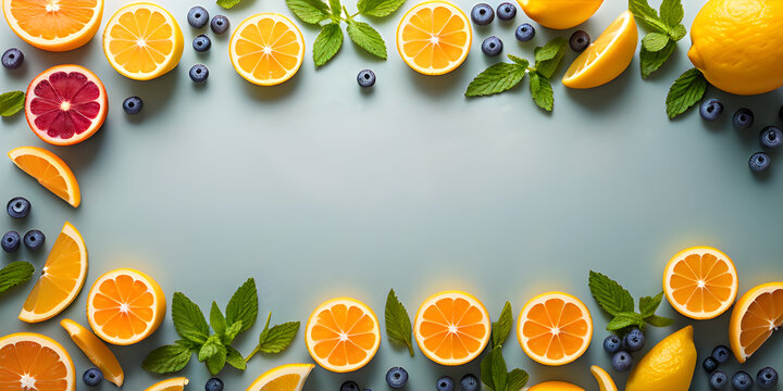 citrus fruit background with copy space