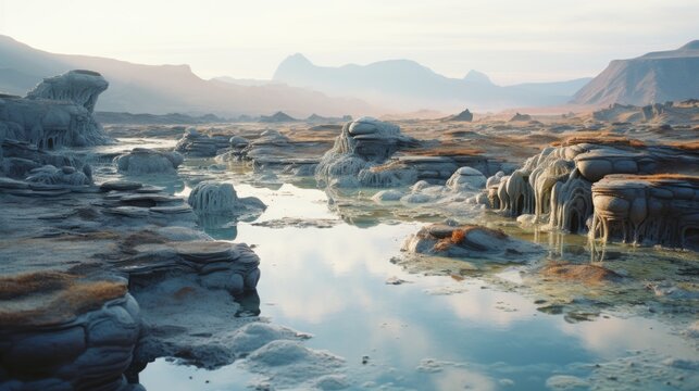  Water Alien Planet Landscape Captured in a Photograph Generative AI © Ecleposs