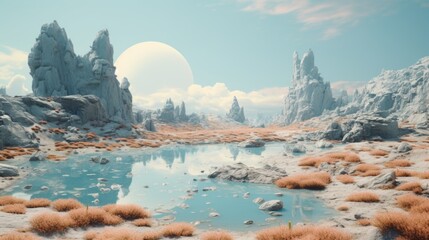 Alien Planet Landscape in Rainy Weather  Generative AI