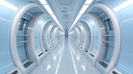 Futuristic Sci Fi Triangle Tunnel, Empty Long Light Corridor. Modern white background. Generative AI