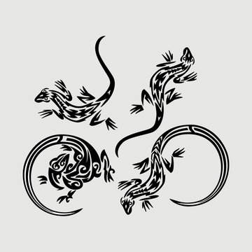 gecko or lizard tattoo designs. animal  decorative gecko or lizard for cutting and print