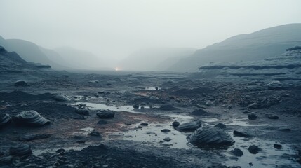 
Celestial Drift: Alien Planet Landscape in Rainy Weather Captured in a Photograph Generative AI