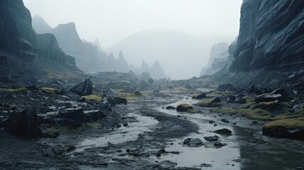 
Celestial Drift: Alien Planet Landscape in Rainy Weather Captured in a Photograph Generative AI