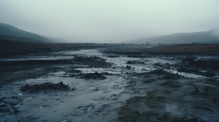 Obraz premium Celestial Drift: Alien Planet Landscape in Rainy Weather Captured in a Photograph Generative AI