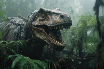 Obraz premium Dinosaur Roaming in the Wild Generative AI