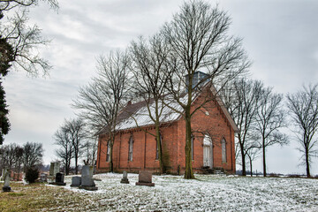 Old abandon church in the snow.