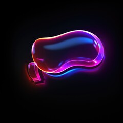 Luminous Conversations: Creative Neon Speech Bubble Icon 3D Render Isolated on Black Background Generative AI