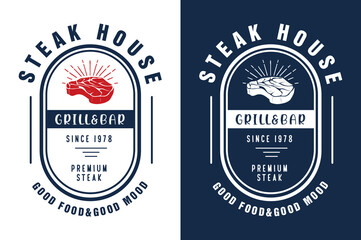 Steak House Typography Label. Premium Quality Emblems, Trendy design. Logo Template. Vector Illustration.