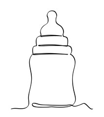 simple line art, continuous baby milk bottle, isolated on white