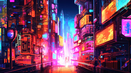 Fototapeta na wymiar Neon Lights and Skyscrapers A Futuristic and Imaginative Mural of a City at Night AI Generative