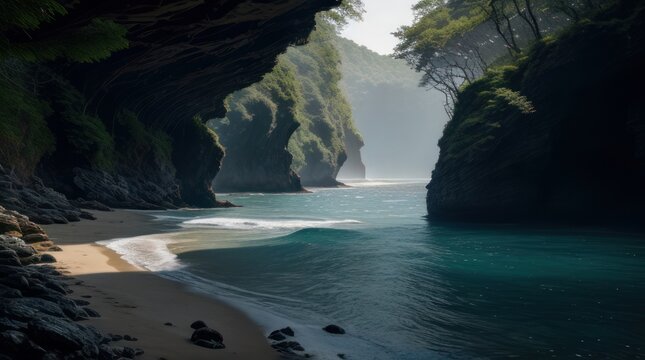 Beautiful view of a secluded beach made with Generative AI