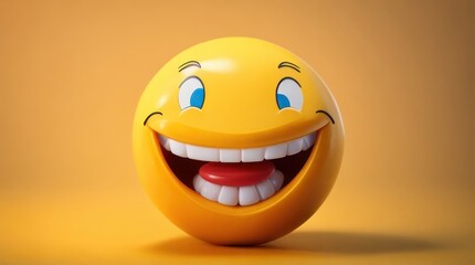 Fototapeta premium A smiling yellow emoticon isolated on an orange background made with Generative AI