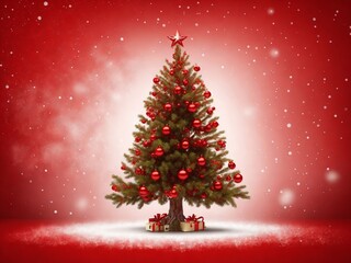 Christmas tree on red background. Generative AI
