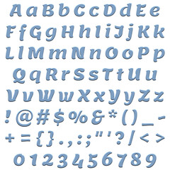 Alphabet, Set, Letters, Numbers, Letter, Number, Decorative, Fancy, Fun, Font, 3D, Text, ABC, Blue, Design