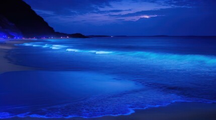 Obraz premium Twilight colorful Beach at night made with Generative AI