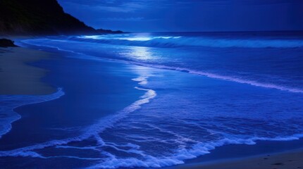 Twilight Colorful waves on the beach at night made with Generative AI