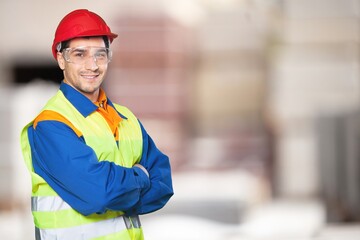 Engineer worker on site containers terminal blur background,