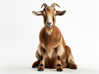 Goat sitting on a white background