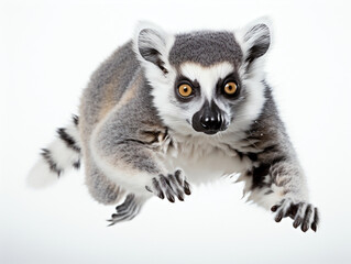 Lemur jumping on a white background
