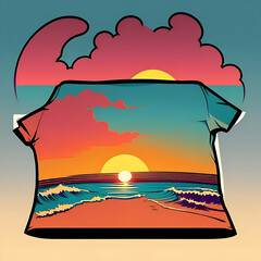 Beautiful sunset retro icons,  Generative AI 
