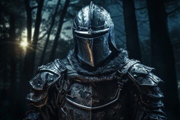 Lone Celtic knight with armor in night scene. Generative AI