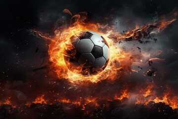 Fototapeta premium Soccer ball on fire, sports concept, black background. Generative AI