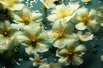 White flowers in water, digital illustration. Generative AI