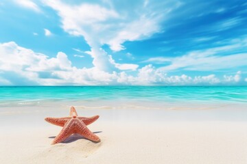Fototapeta na wymiar Landscape with starfish on the beach. Generative AI