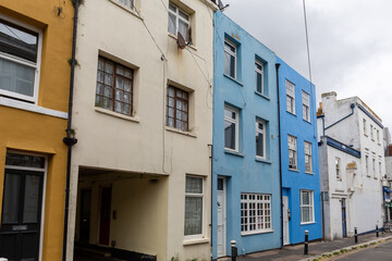 Fototapeta na wymiar Colourful row of old terraced townhouses in a British seaside town