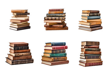 a pile of old books collection isolated on a transparent background - obrazy, fototapety, plakaty