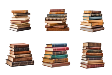 a pile of old books collection isolated on a transparent background