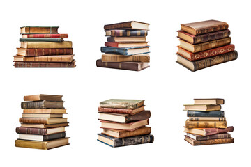 a pile of old books collection isolated on a transparent background