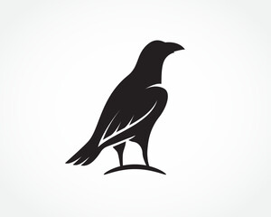 simple stand back view raven bird logo symbol design template illustration inspiration