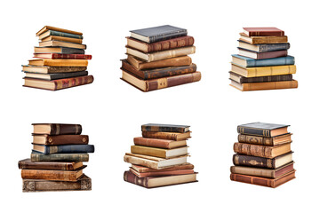 a pile of old books collection isolated on a transparent background